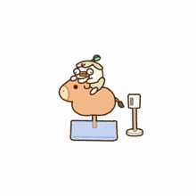 a cartoon duck is riding on the back of a stuffed animal .