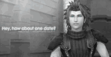 a video game character says hey how about one date holding thoughts in my heart
