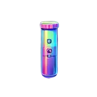 a rainbow colored bottle with a pink lid on a white background