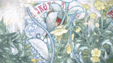 a painting of flowers and leaves with the word likor on it