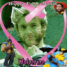a picture of wolverine with a pink ribbon around his face