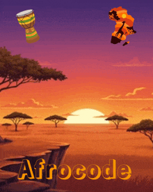 a painting of an african landscape with the words afrocode