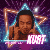 a picture of a man wearing headphones with the name kurt on the bottom