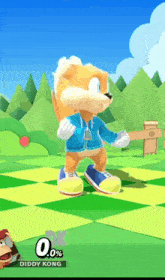 a cartoon character named diddy kong is dancing on a checkered field