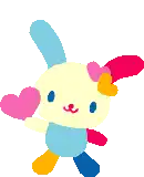a pixel art of a bunny with hearts on its ears .
