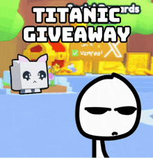 a poster for a titanic giveaway with a cat