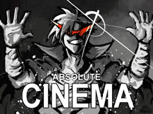 a black and white drawing of a man with the words absolute cinema below him