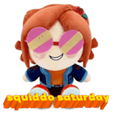 a stuffed toy with sunglasses and the words squiddo saturday