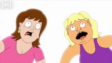 a cartoon of two women with their mouths open and the words [ as ] on the bottom right