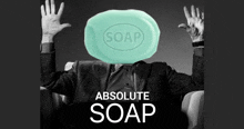a man with a bar of soap in front of his face