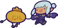 a cartoon drawing of a girl pulling a bag that says gil on it