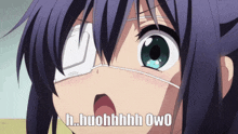 a girl with a bandage on her eye and the words h.huohhhh owo on the bottom