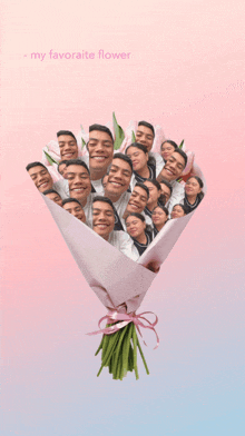 a bouquet of flowers with a man 's face on them and the words my favorite flower