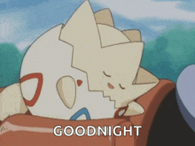 a cartoon of a pokemon sleeping with the words goodnight written above it