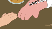 a cartoon of a person holding another person 's hand with the words lord lemmi roundtable knights on the bottom