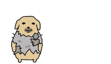a cartoon drawing of a dog wearing a gray shirt and standing on a white background .