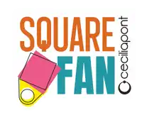 a colorful logo that says square fan in orange