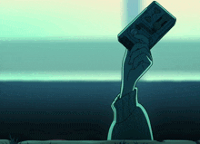 a drawing of a hand holding a cassette tape that says ' a ' on the front