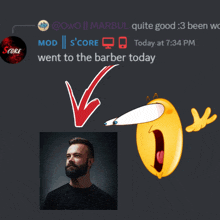 a picture of a man with a beard next to a smiley face that says " went to the barber today "