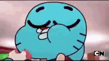 gumball from the amazing world of gumball is eating a piece of ice cream .