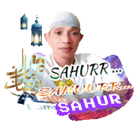 a man wearing a white hat is surrounded by lanterns and the words sahurr