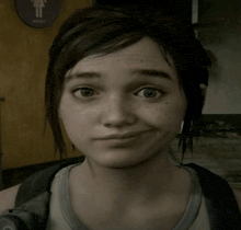 a woman making a funny face in front of a sign that says women 's bathroom