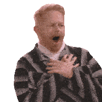 a man with a beard is holding his hands on his chest