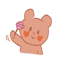 a cartoon bear is holding a pink lollipop