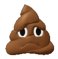 a cartoon poop with a sad face on it .