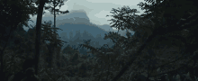 a dark forest with mountains in the background and the word jungle visible