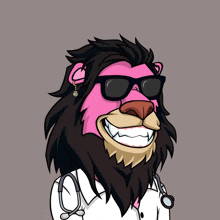a cartoon lion wearing glasses and a stethoscope around his neck