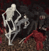 a skeleton is holding another skeleton in his arms in a video game