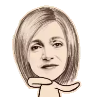 a cartoon drawing of a woman 's face with a hand behind her head .