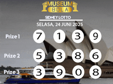 a poster for the museum bola sidney lotto shows a boat in the water