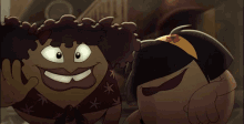 two cartoon characters with big smiles on their faces are posing for a picture