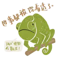 a chameleon is sitting on a branch with a speech bubble that says 360 °