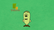 a cartoon character with a mustache is standing on a green background