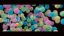 a happy birthday jorde greeting card with colorful balloons