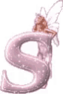 the letter s is pink and has a fairy on it .