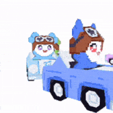 a pixel art of a cat driving a car