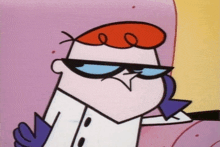 a close up of a cartoon character wearing glasses and a red hat