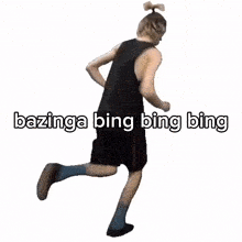 a man running with the words bazinga bing bing bing written on the bottom