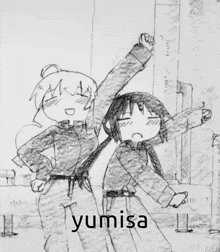 a drawing of a boy and a girl with the word yumisa on the bottom right