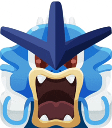a cartoon drawing of a blue monster with its mouth open and sharp teeth