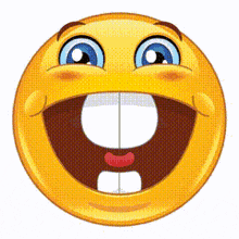 a smiley face with a big smile and a missing tooth .