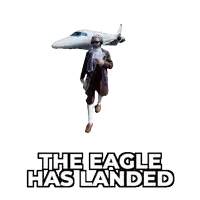 a man in a costume with the words the eagle has landed on the bottom