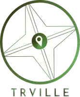 a logo for trville shows a compass with a pin in the center