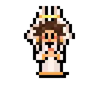 a pixel art of an angel with his wings outstretched