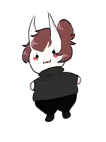 a cartoon drawing of a person with horns wearing a black sweater