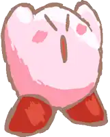a drawing of a pink cartoon character with red feet
